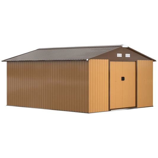13 X 11Ft Garden Shed Storage with Locking Door and Foundation Kit, Light Brown