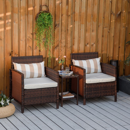 3 Pcs Rattan Outdoor Patio Set 2 Cushioned Single Sofa Coffee Table Conservatory