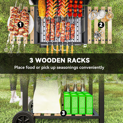 Charcoal BBQ Grill with Height Adjustable Charcoal Pan Outdoor Barbecue Smoker