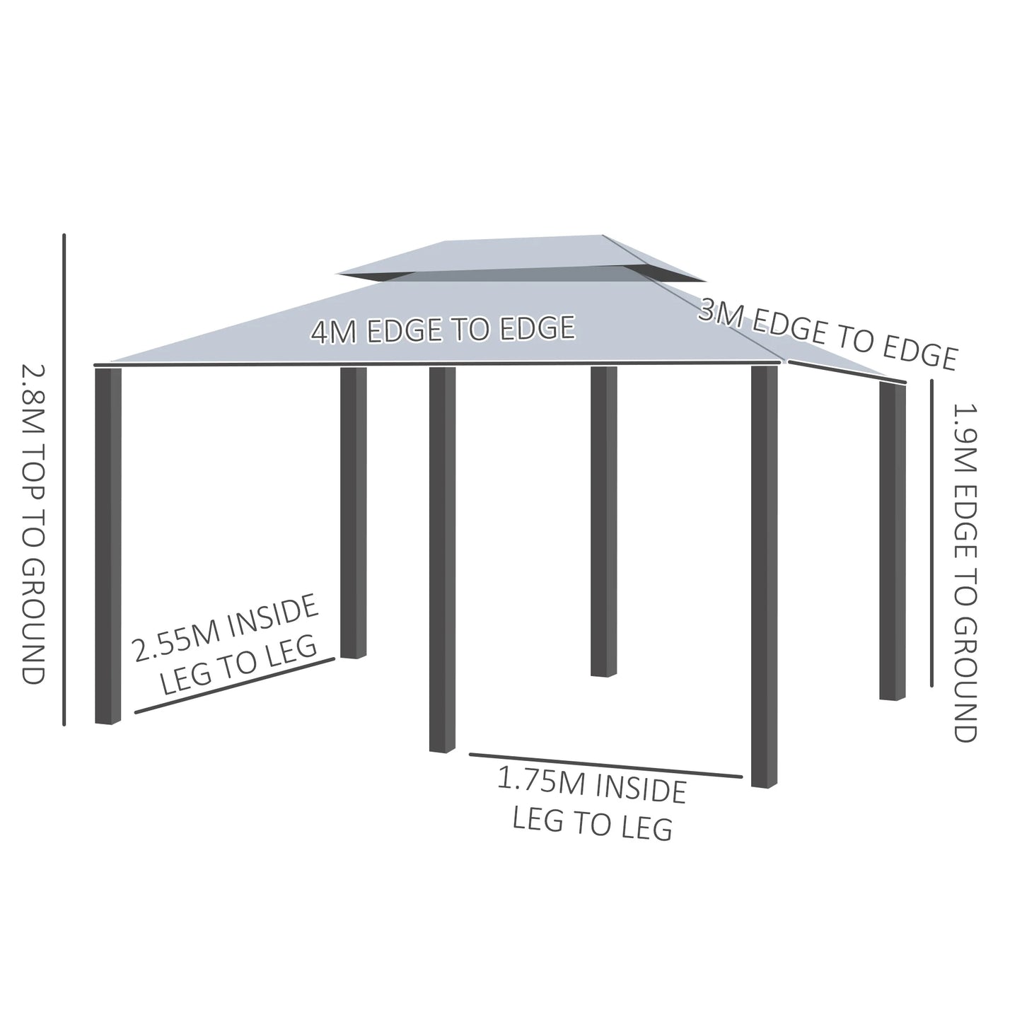 4M X 3(M)Garden Gazebo, Double Roof Outdoor Gazebo Canopy Shelter with Curtains, Solid Steel Frame