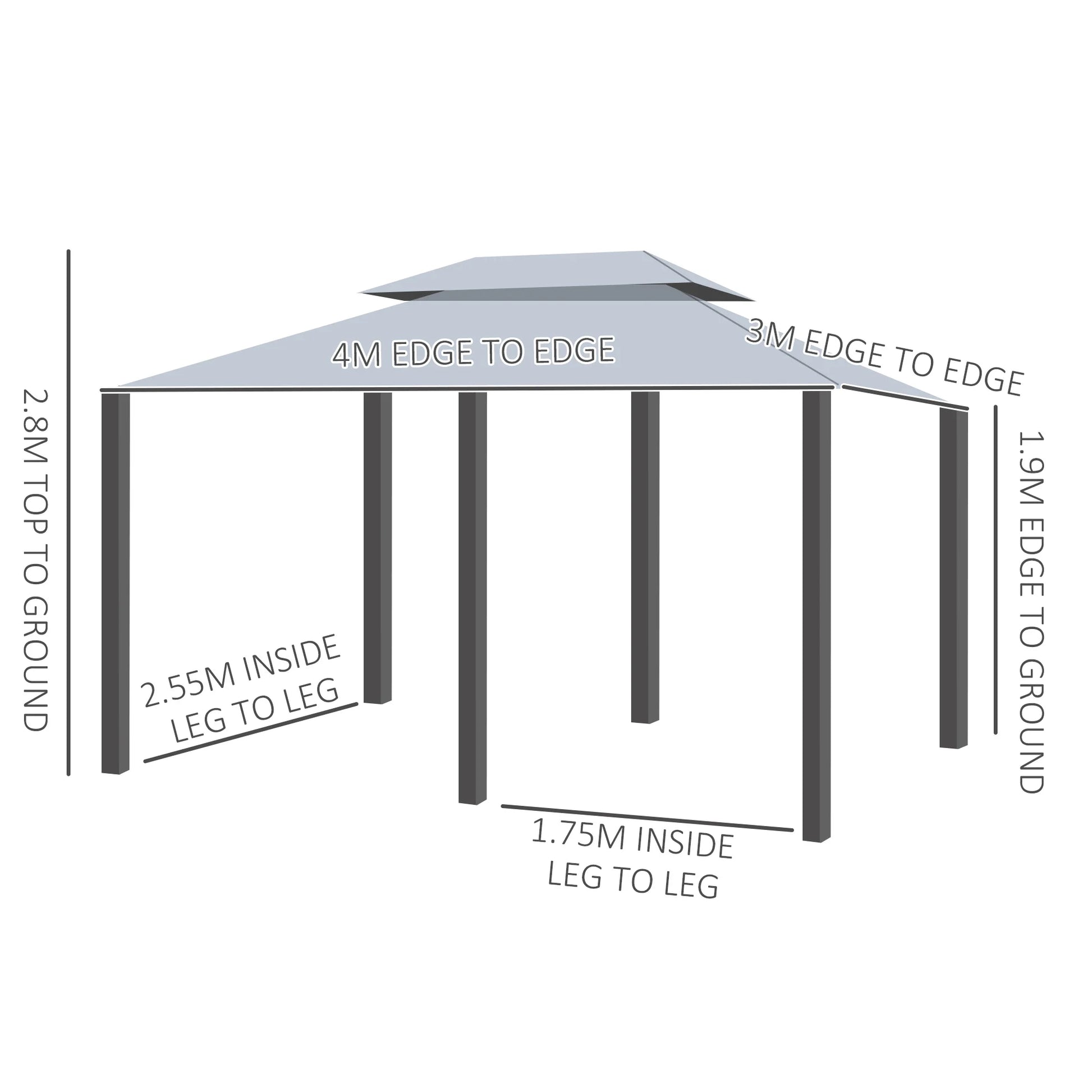4M X 3(M)Garden Gazebo, Double Roof Outdoor Gazebo Canopy Shelter with Curtains, Solid Steel Frame