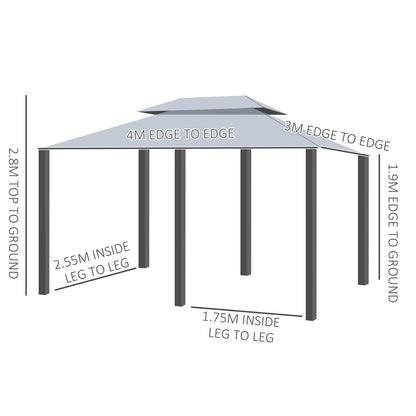 4M X 3(M)Garden Gazebo, Double Roof Outdoor Gazebo Canopy Shelter with Curtains, Solid Steel Frame