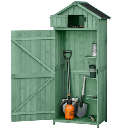 Garden Storage Shed 3 Utility Shelf Tool House W/ Asphalt Roof Lockabke Door