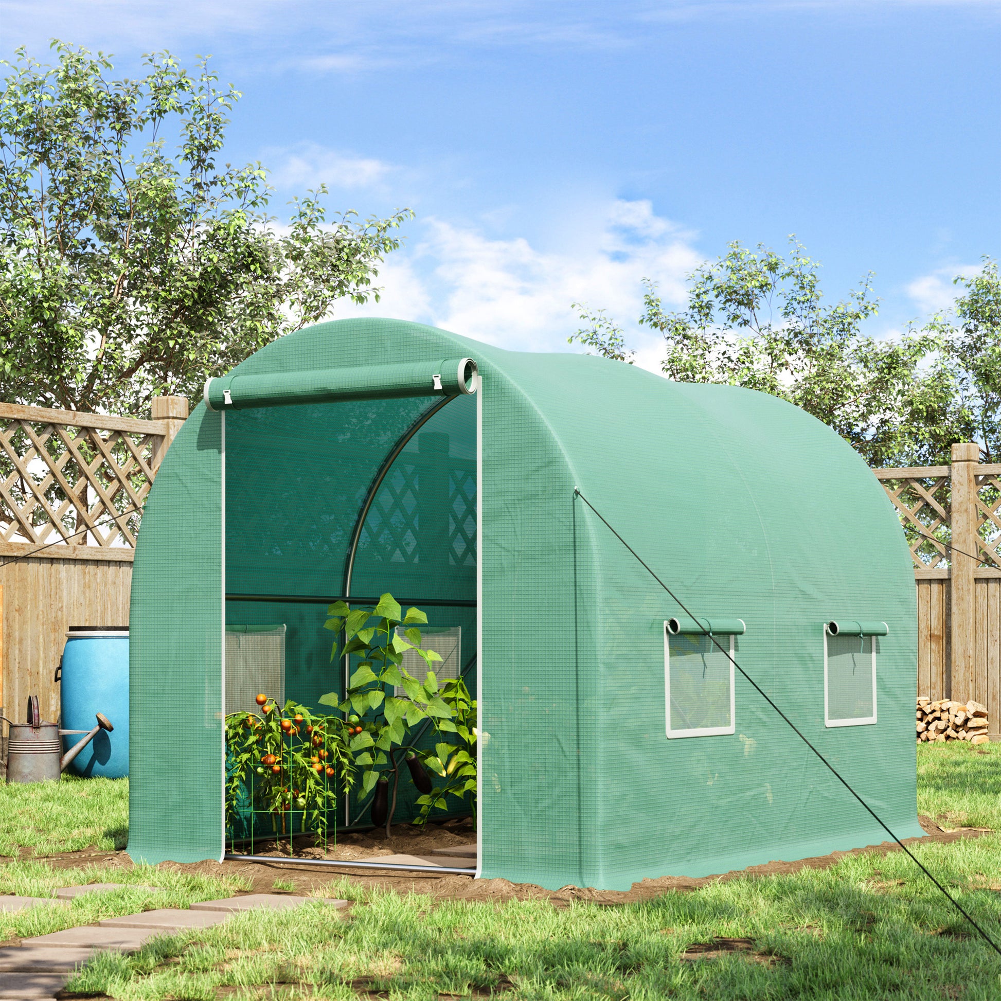 Greenhouse Polytunnel Flower Walk-In Shed Growing Steel Outdoor W/ Zipped Door