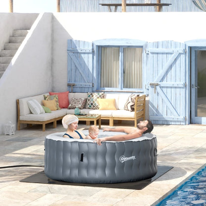 Outsunny Round Hot Tub Inflatable Spa Outdoor Bubble Spa Pool with Pump