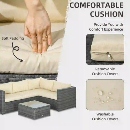 Outsunny 3 Pieces PE Rattan Garden Furniture Set with 10 cm Thick Cushions