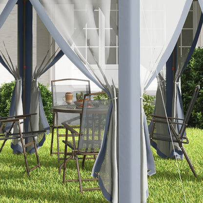 Outsunny 3X4M Hexagon Gazebo W/ Mesh Curtains Outdoor Garden, Grey
