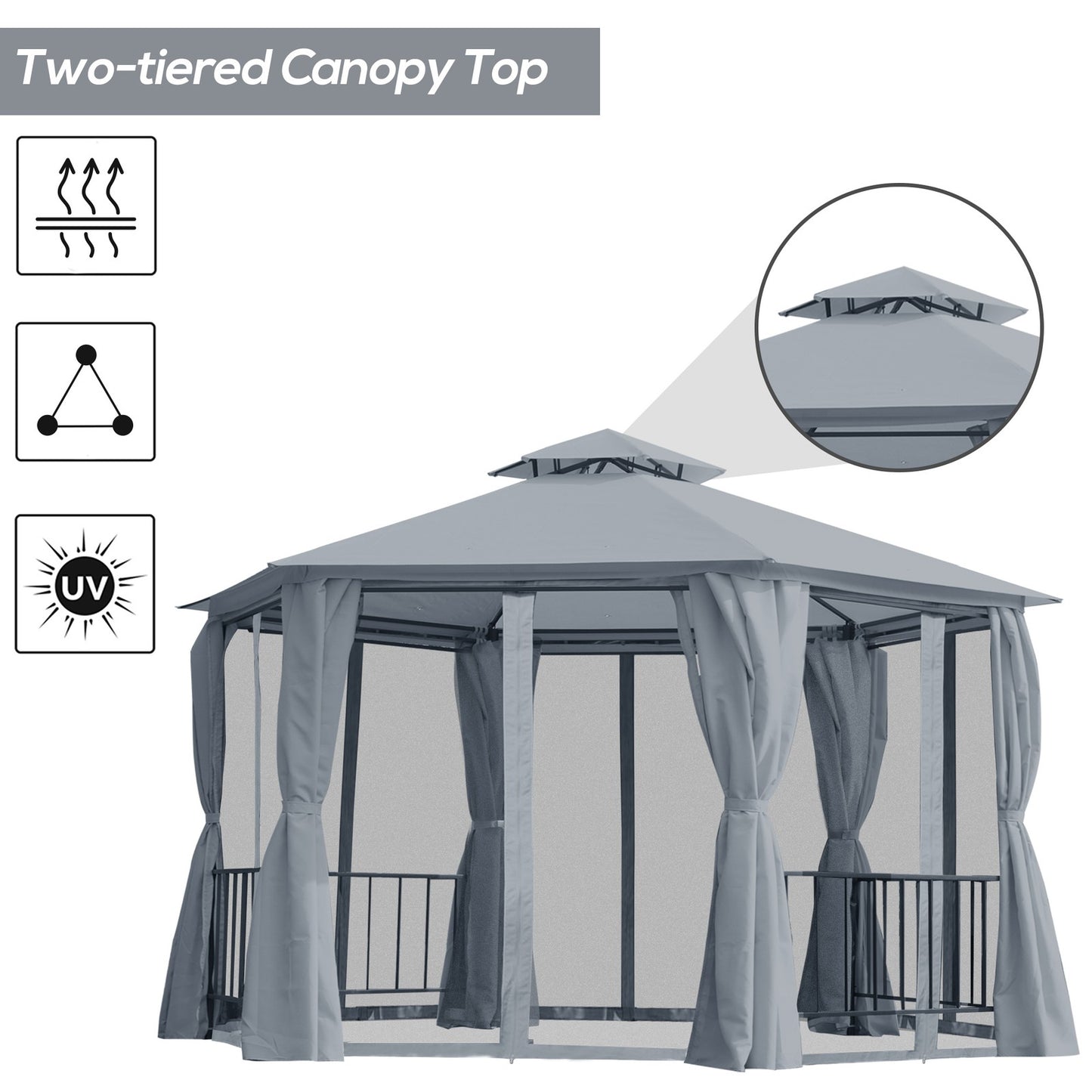 Outsunny 3 X 3(M) Gazebo Canopy 2 Tier Patio Shelter Steel for Garden Grey