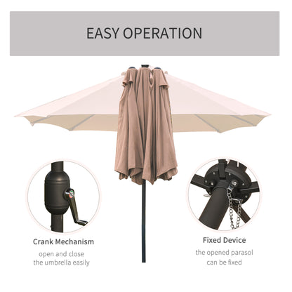 4.4M Double-Sided Sun Umbrella Patio Parasol with LED Solar Lights for Garden