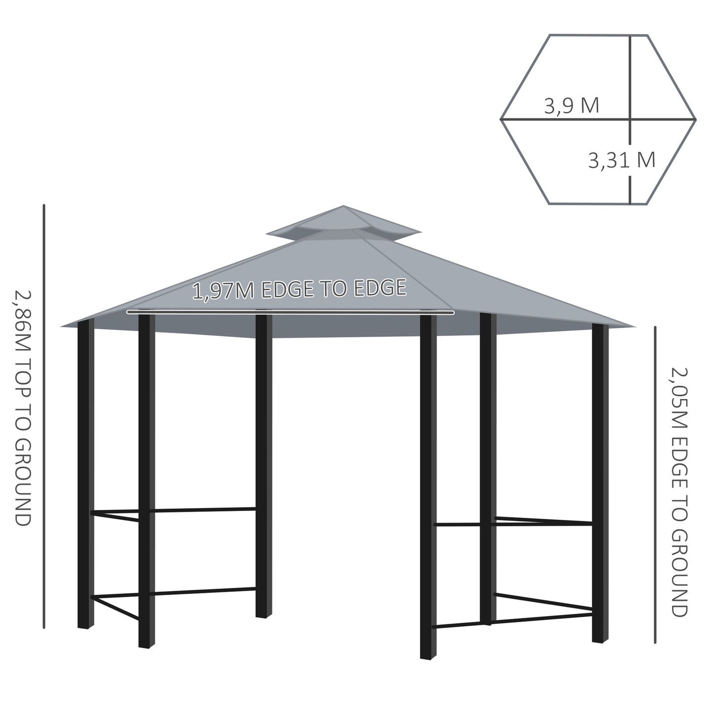 Outsunny 3 X 3(M) Gazebo Canopy 2 Tier Patio Shelter Steel for Garden Grey