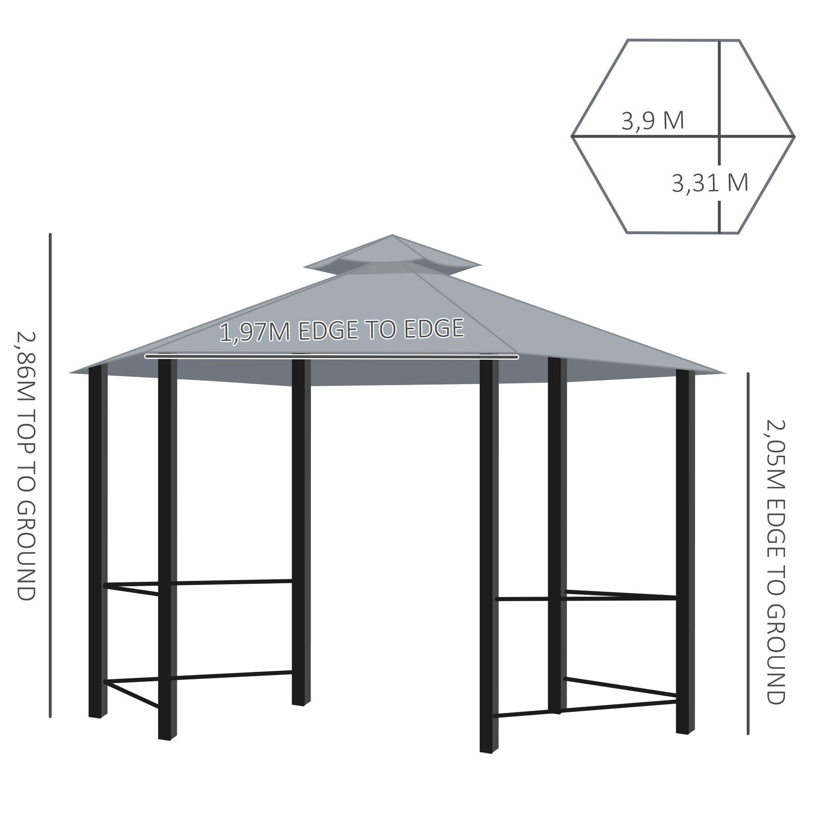 Outsunny 3 X 3(M) Gazebo Canopy 2 Tier Patio Shelter Steel for Garden Grey