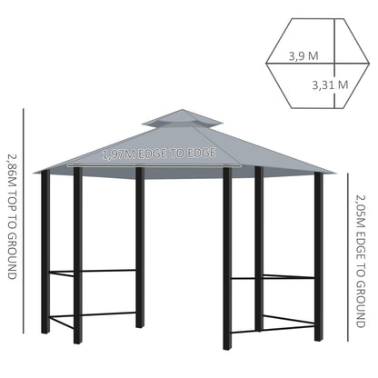 Outsunny 3 X 3(M) Gazebo Canopy 2 Tier Patio Shelter Steel for Garden Grey