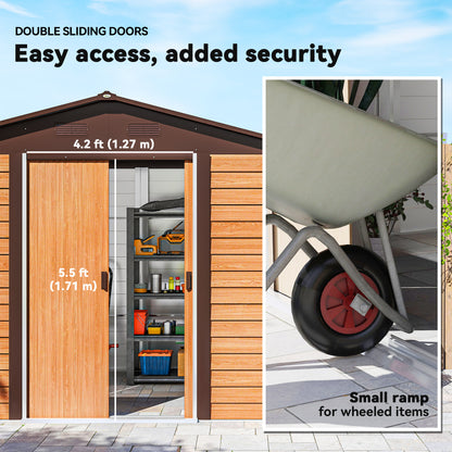 Garden Shed Tool Storage Overlap Construction Sliding Door Brown Wood Grain
