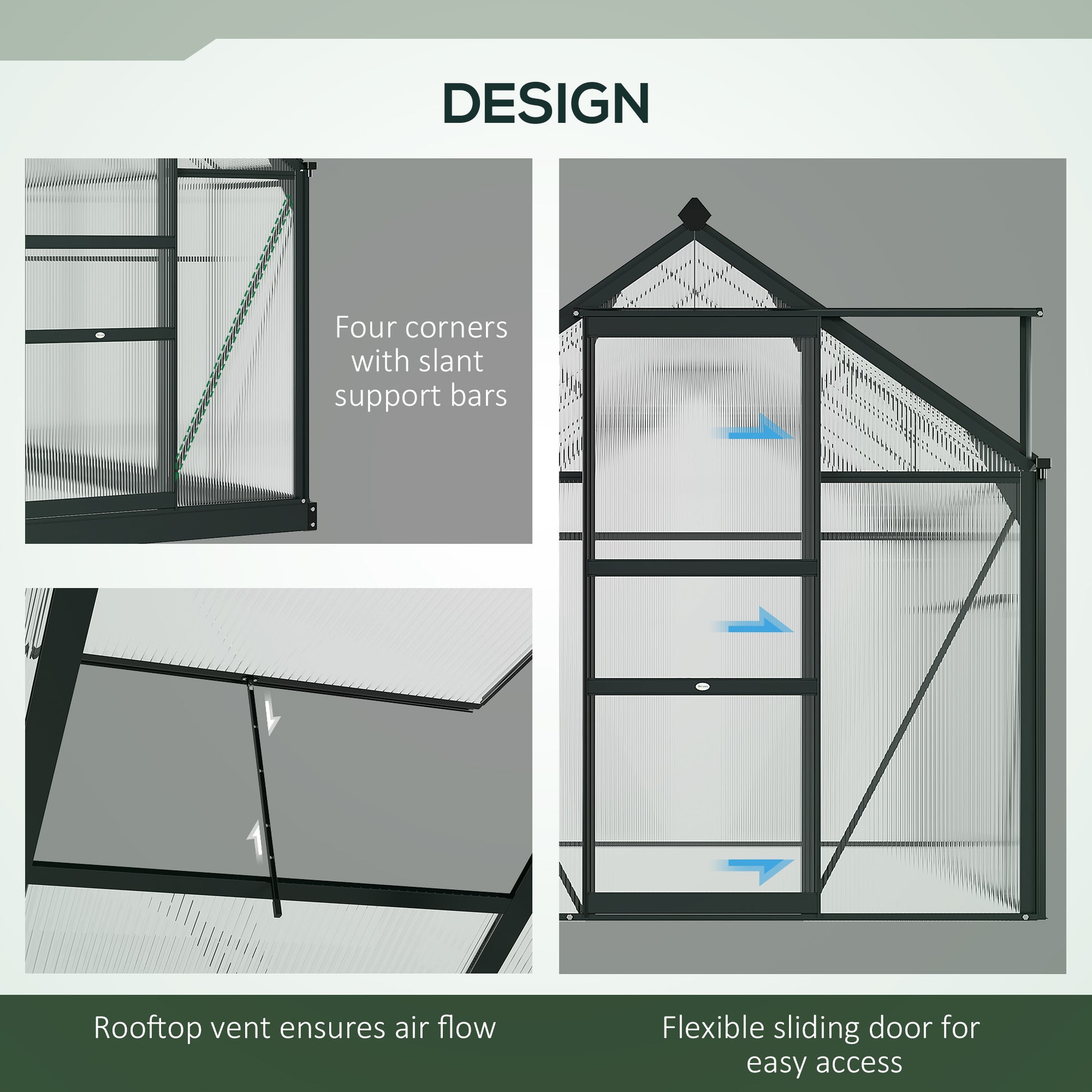 Polycarbonate Walk-In Garden Greenhouse Aluminium Frame Slide Door Window