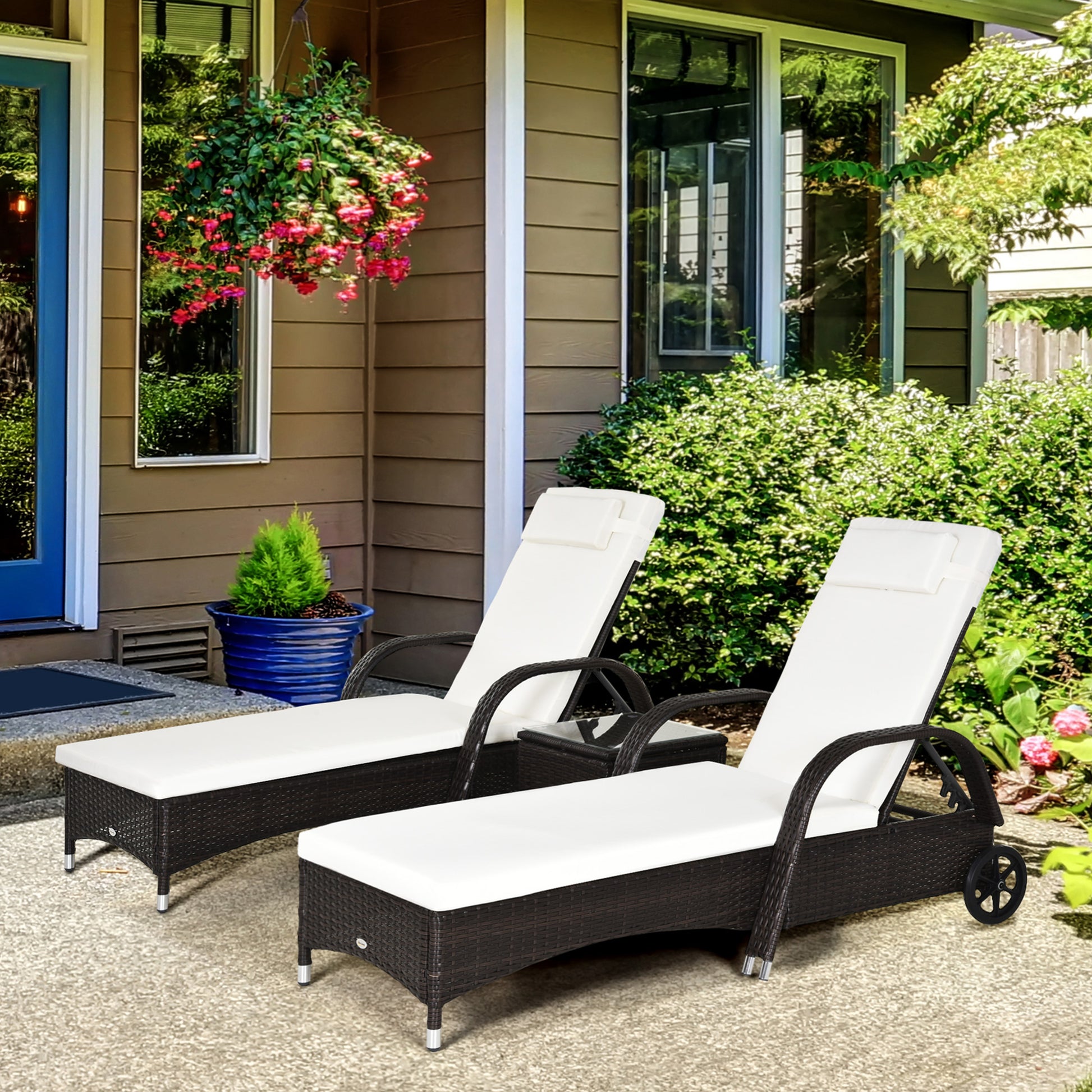 3PC Rattan Sun Lounger Wicker Sofa Day Bed Recliner Furniture Garden Patio