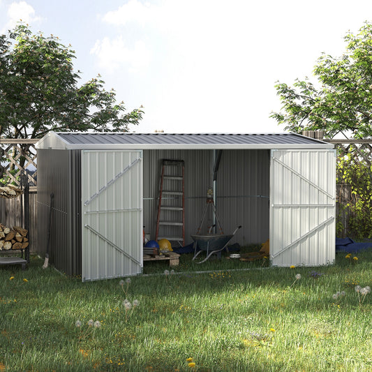 Outdoor Metal Garden Storage Shed W/ Lockable Door for Backyard Patio Lawn Grey
