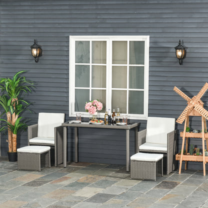 5 Pcs Rattan Garden Sofa Set Wicker Furniture Set with Cushion Footrest
