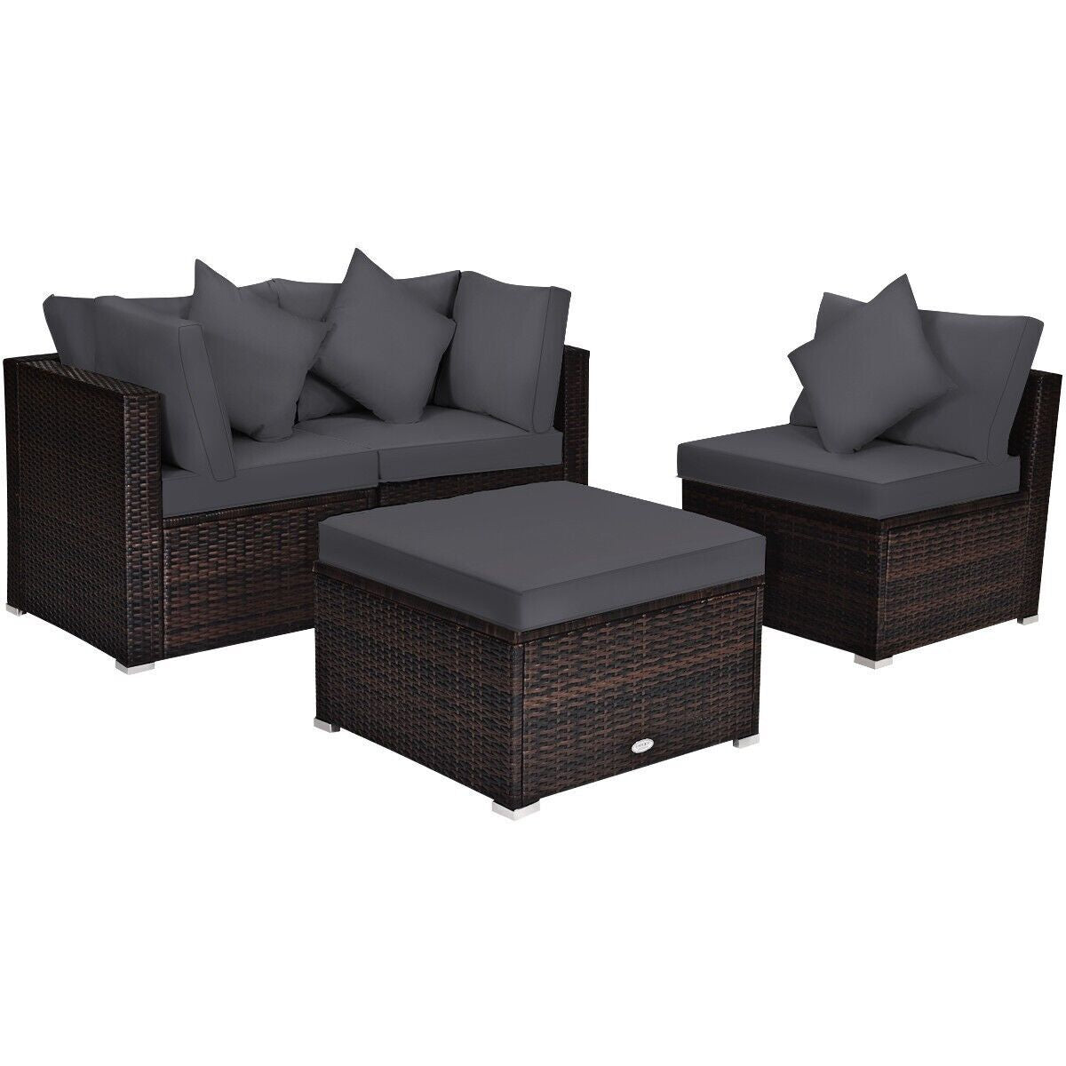 4 PCS Rattan Patio Conversation Set Outdoor Furniture Sofa Set W/ Coffee Table