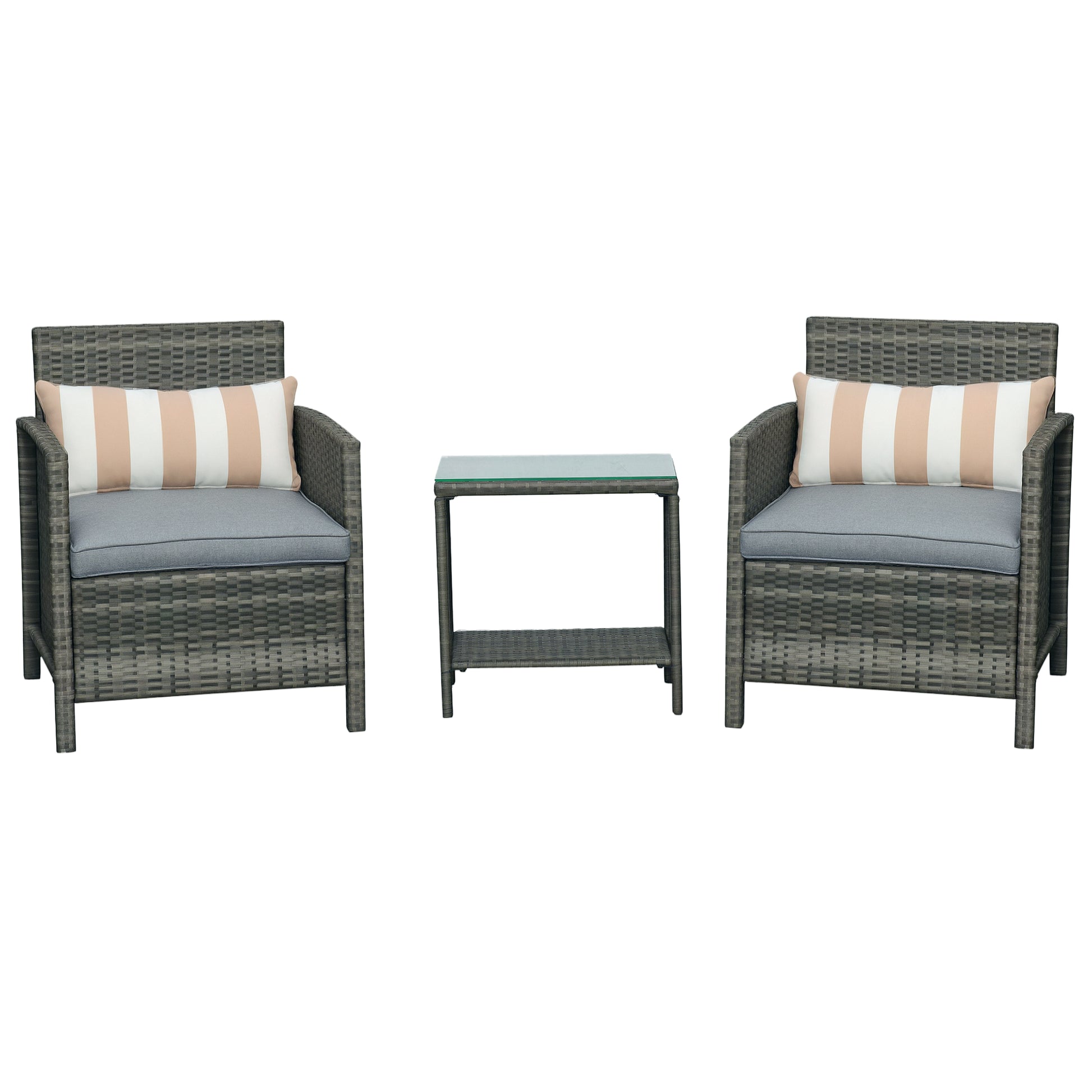 3 Pcs Rattan Outdoor Patio Set 2 Cushioned Single Sofa Coffee Table Conservatory