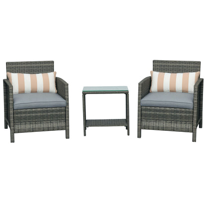 3 Pcs Rattan Outdoor Patio Set 2 Cushioned Single Sofa Coffee Table Conservatory