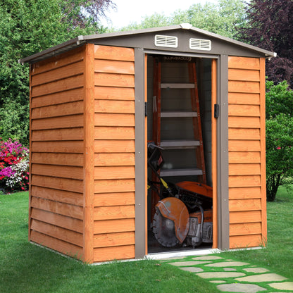 Garden Shed Tool Storage Overlap Construction Sliding Door Brown Wood Grain