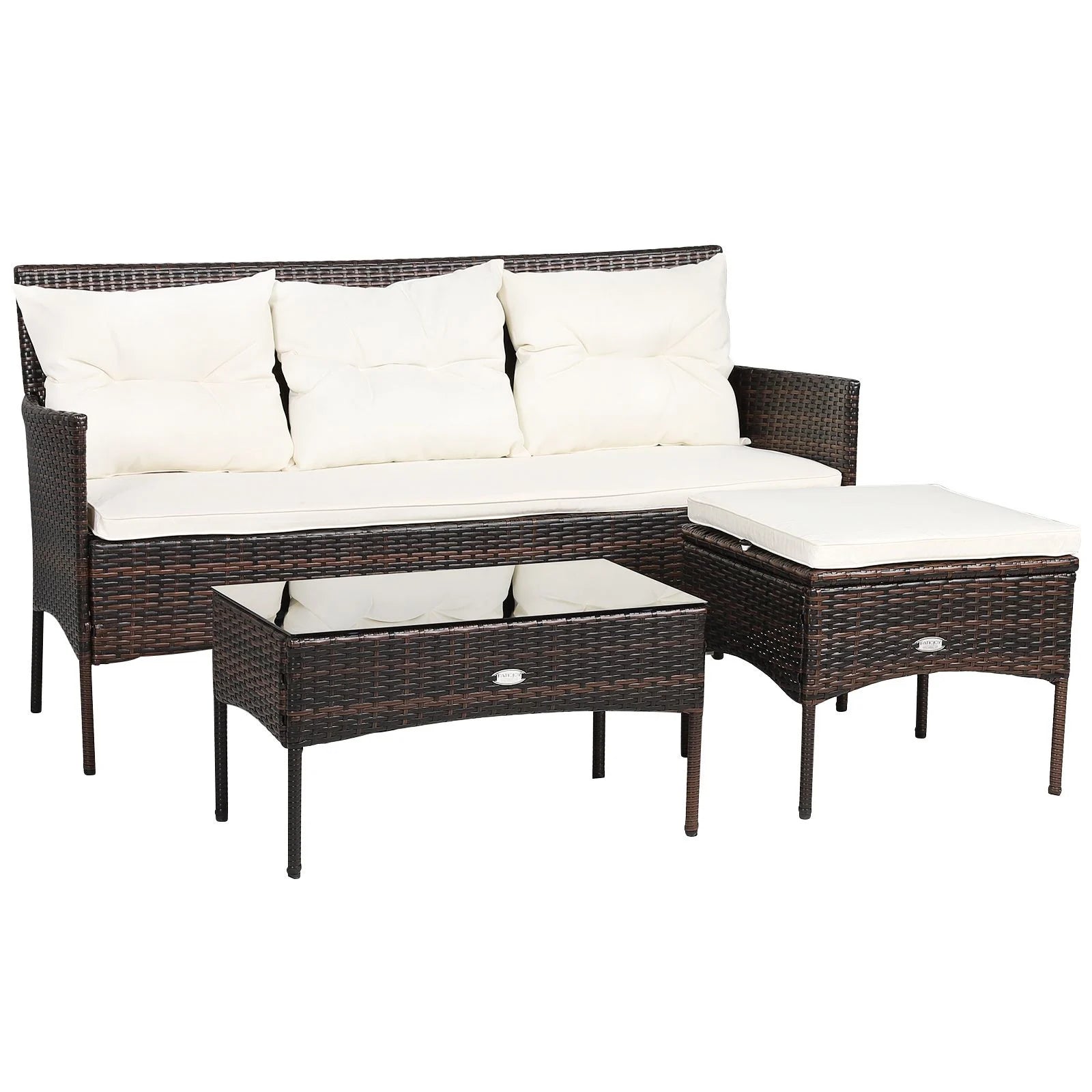 4 Seater Rattan Garden Furniture Set with Cushioned Sofa