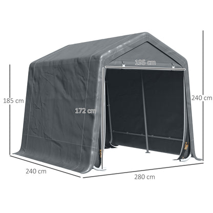 2.8M X 2.4M Garden Garage Storage Tent Metal Frame Bike Shed W/ Zipper Doors