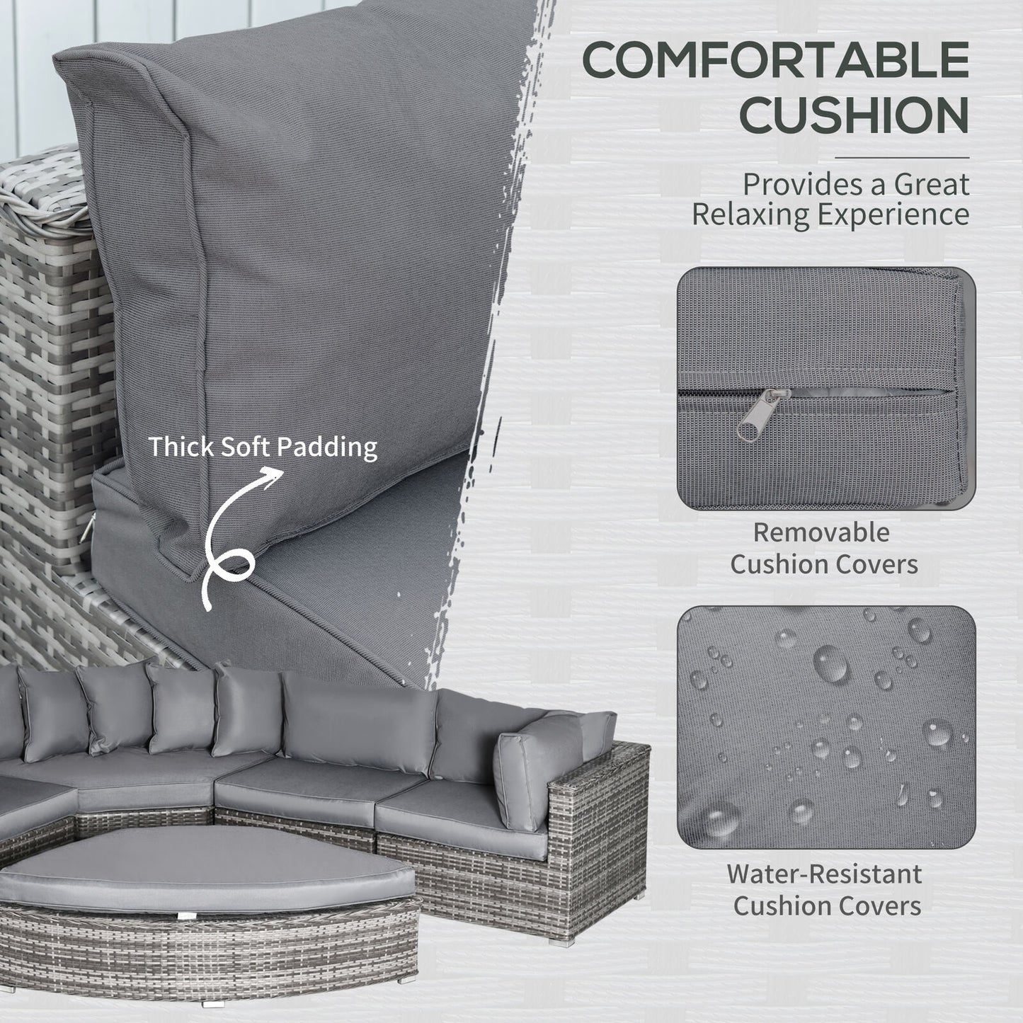 6 Pcs Outdoor Rattan Sofa Set Half round Conversation Set W/ Cushions Pillows