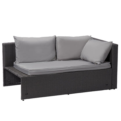 Nustone Garden Rattan Patio 3 Seat Sofa Set with Chaise Lounger and Footrest