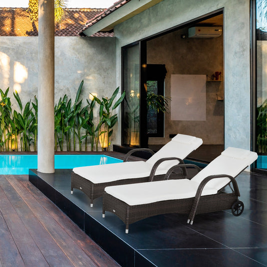 2PC Adjustable Rattan Sun Lounger Outdoor Recliner W/ Cushion Garden