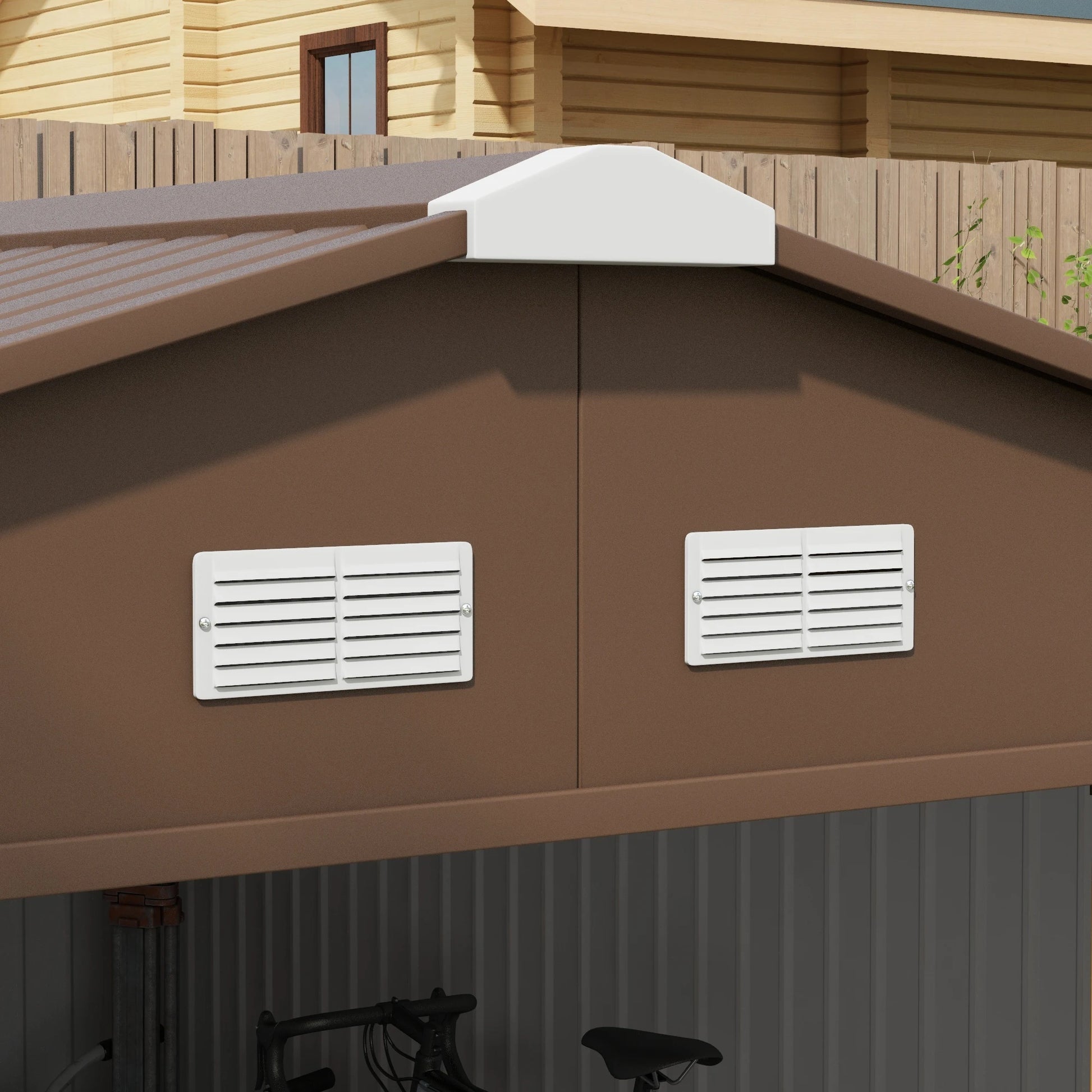 13 X 11Ft Garden Shed Storage with Locking Door and Foundation Kit, Light Brown