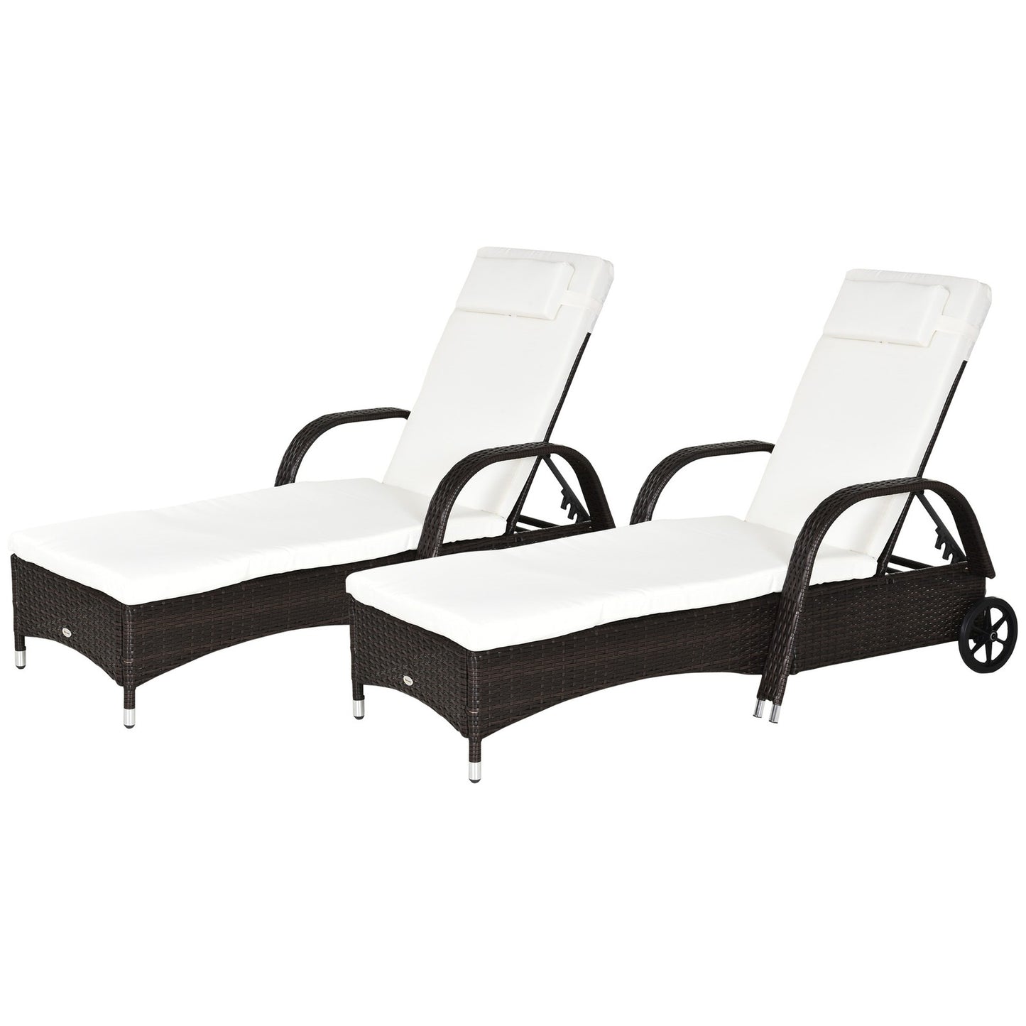 2PC Adjustable Rattan Sun Lounger Outdoor Recliner W/ Cushion Garden