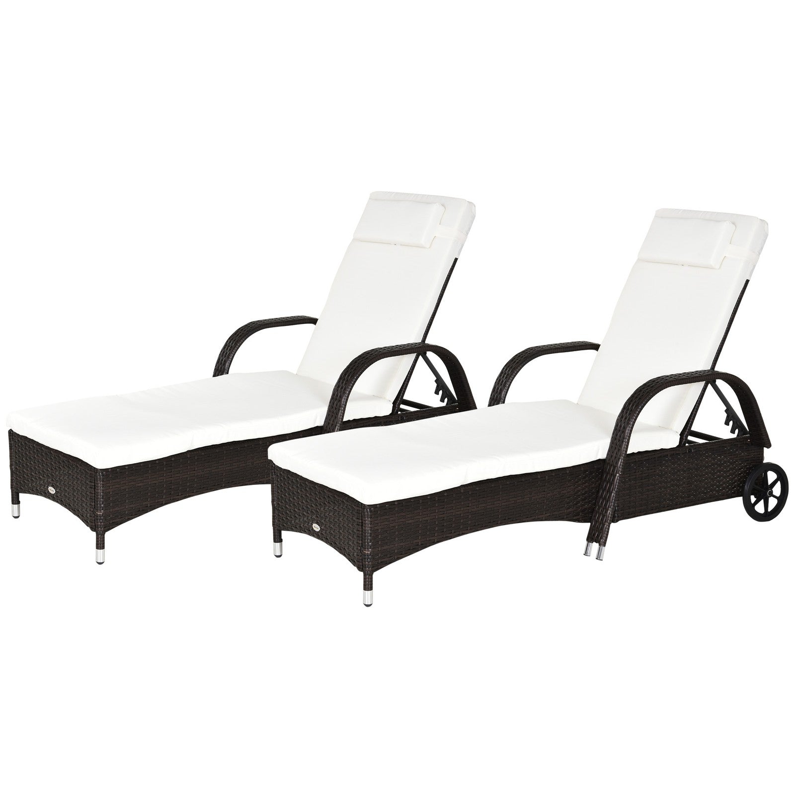 2PC Adjustable Rattan Sun Lounger Outdoor Recliner W/ Cushion Garden