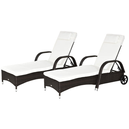 2PC Adjustable Rattan Sun Lounger Outdoor Recliner W/ Cushion Garden