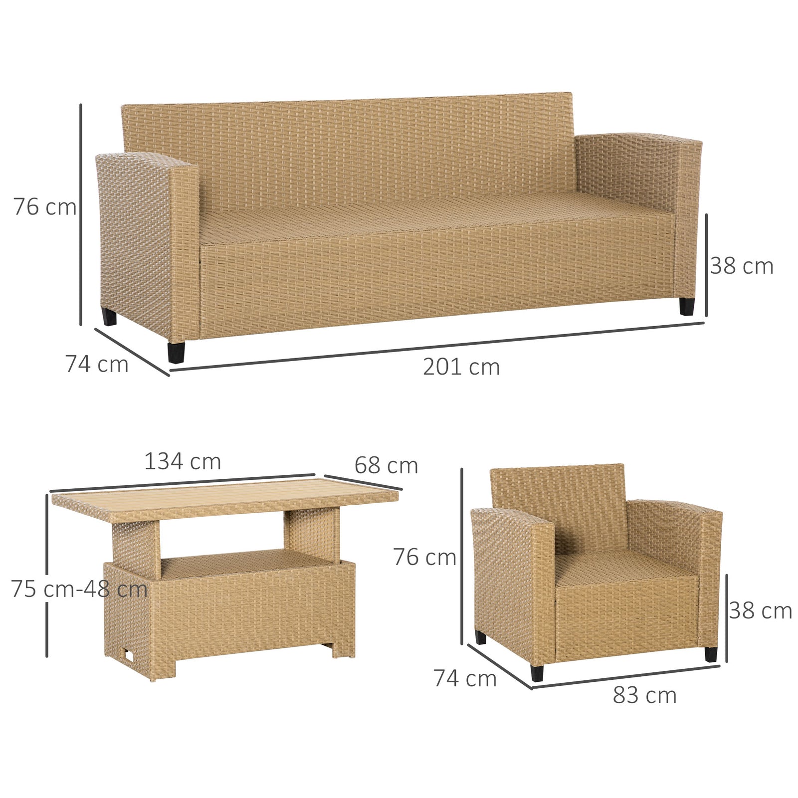 4 PCS Outdoor PE Rattan Aluminium Conversation Sofa Set W/ Table & Cushions