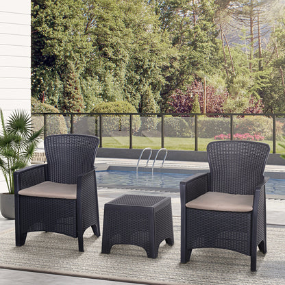 Garden Outdoor 3 Pcs Rattan Furniture Set 2 Arm Chair W/ Cushion 1 Coffee Table