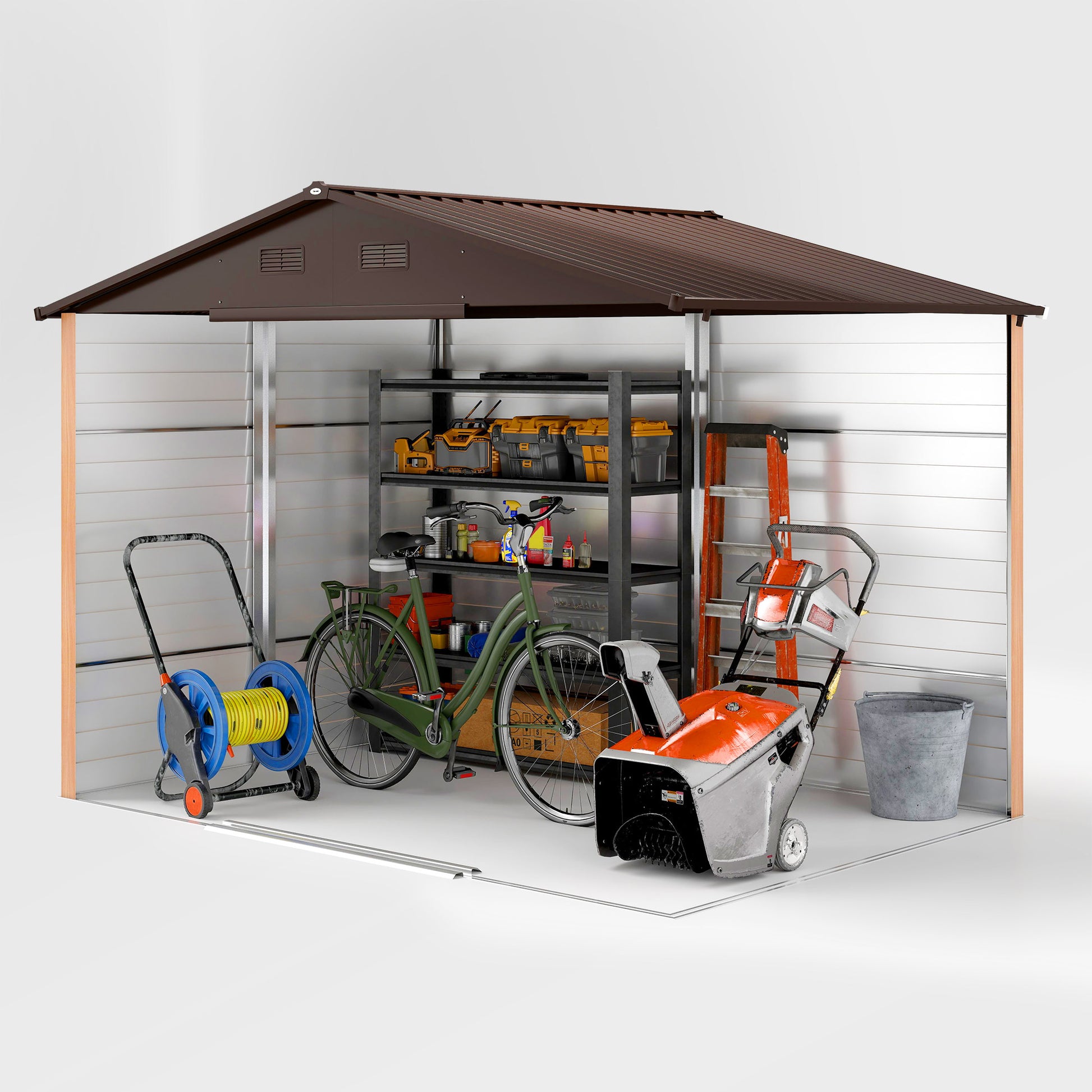 Garden Shed Tool Storage Overlap Construction Sliding Door Brown Wood Grain