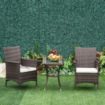 Outsunny Rattan Bistro Set Cushion Patio Garden Chair Table Brown UV Resistant