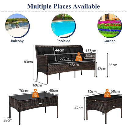 4 Seater Rattan Garden Furniture Set with Cushioned Sofa
