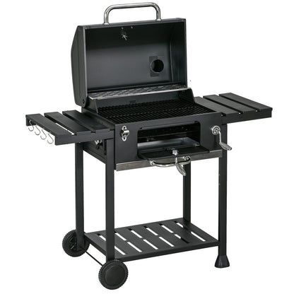 Charcoal BBQ Grill Smoker Trolley with Shelves, Bottle Opener and Wheels