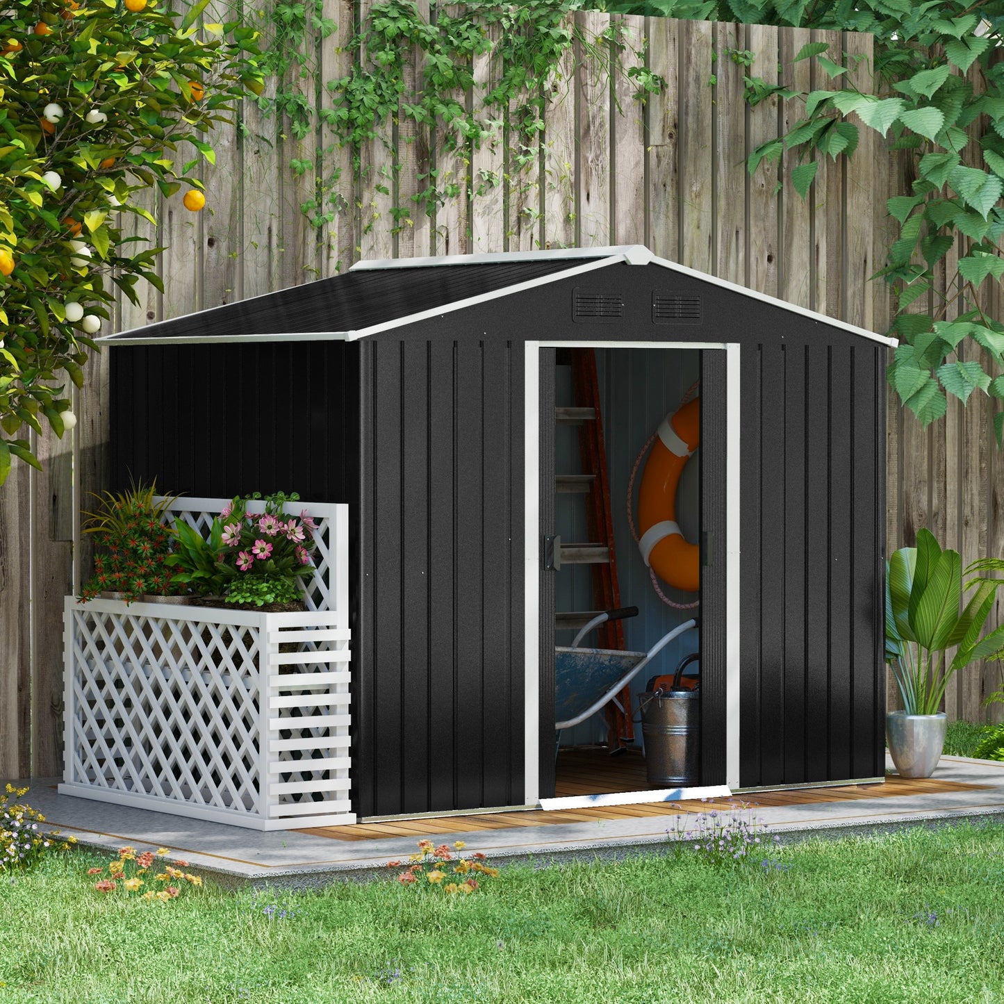 Garden Storage Shed with Ventilation Double Sliding Door Outdoor Tool Box