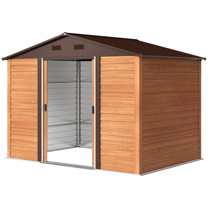 Garden Shed Tool Storage Overlap Construction Sliding Door Brown Wood Grain