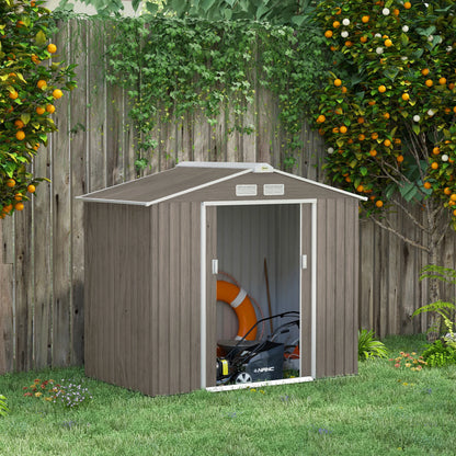 7 X 4Ft Garden Shed Storage with Locking Door and Foundation Kit, Light Brown