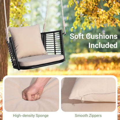 Patio Hanging Rattan Basket Chair Swing Hammock Chair with Cushions