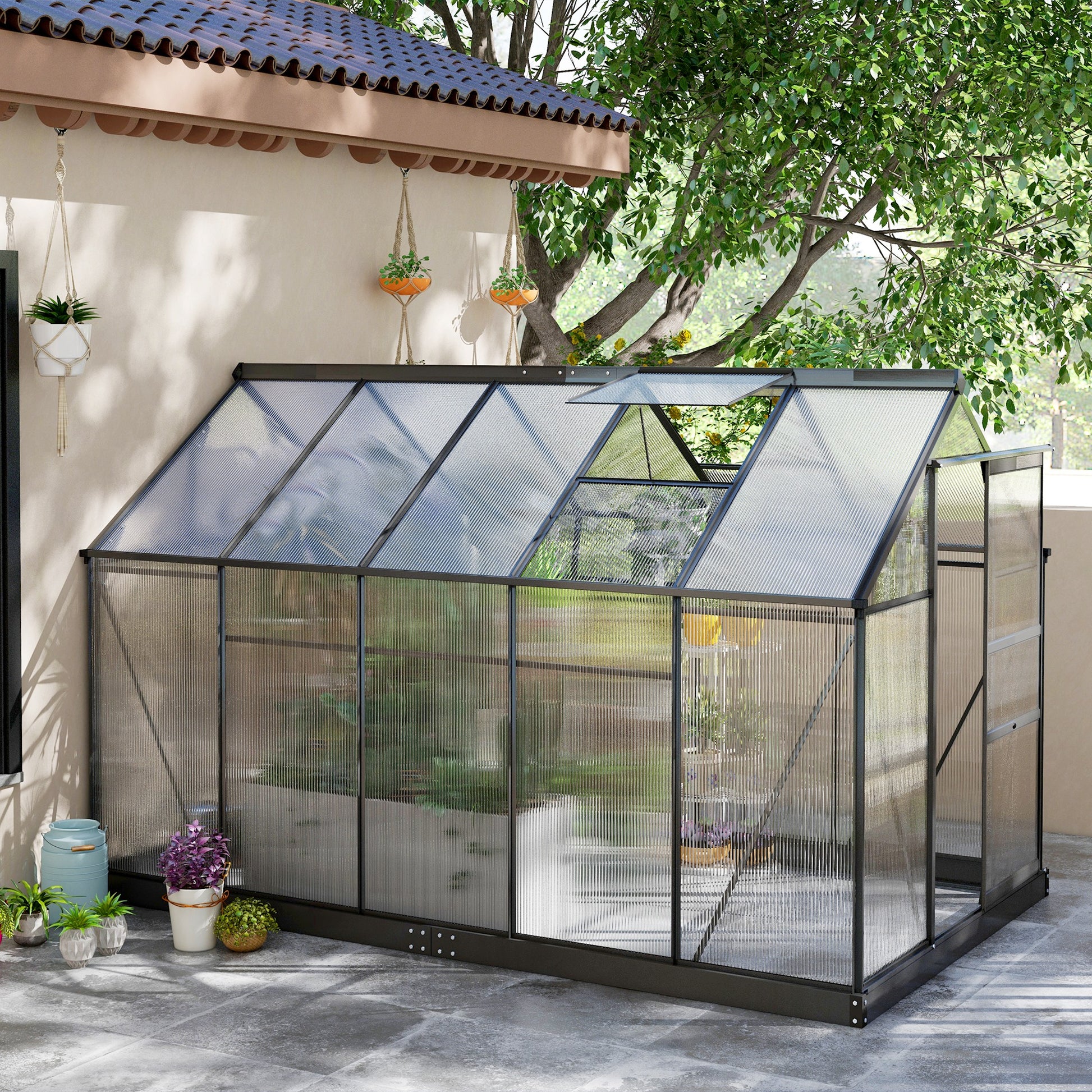 Polycarbonate Walk-In Garden Greenhouse Aluminium Frame Slide Door Window