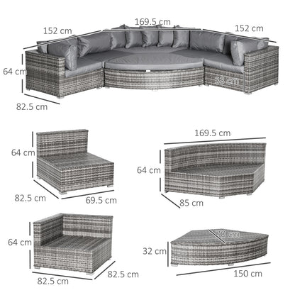 6 Pcs Outdoor Rattan Sofa Set Half round Conversation Set W/ Cushions Pillows