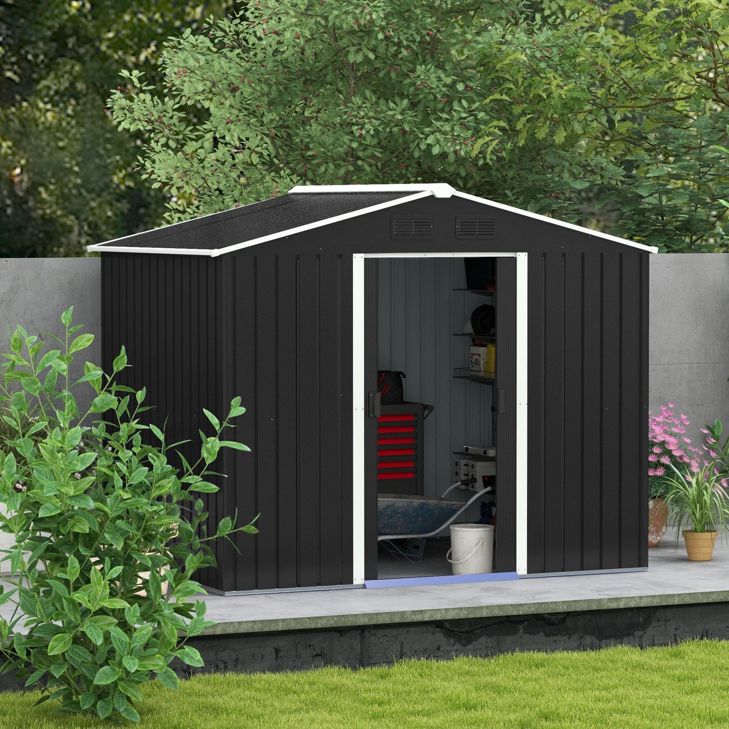 Garden Storage Shed with Ventilation Double Sliding Door Outdoor Tool Box
