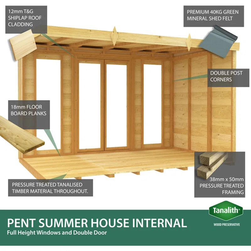 16Ft X 5Ft Pent Summer House (Full Height Window)