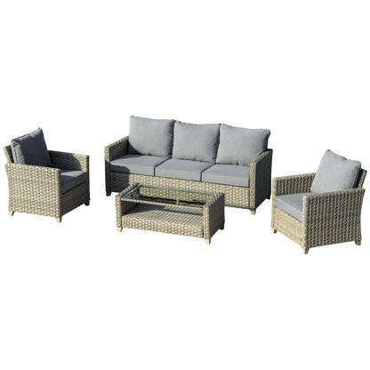 4 Pieces Patio PE Rattan Wicker Sofa Set, Outdoor Conversation Furniture Set
