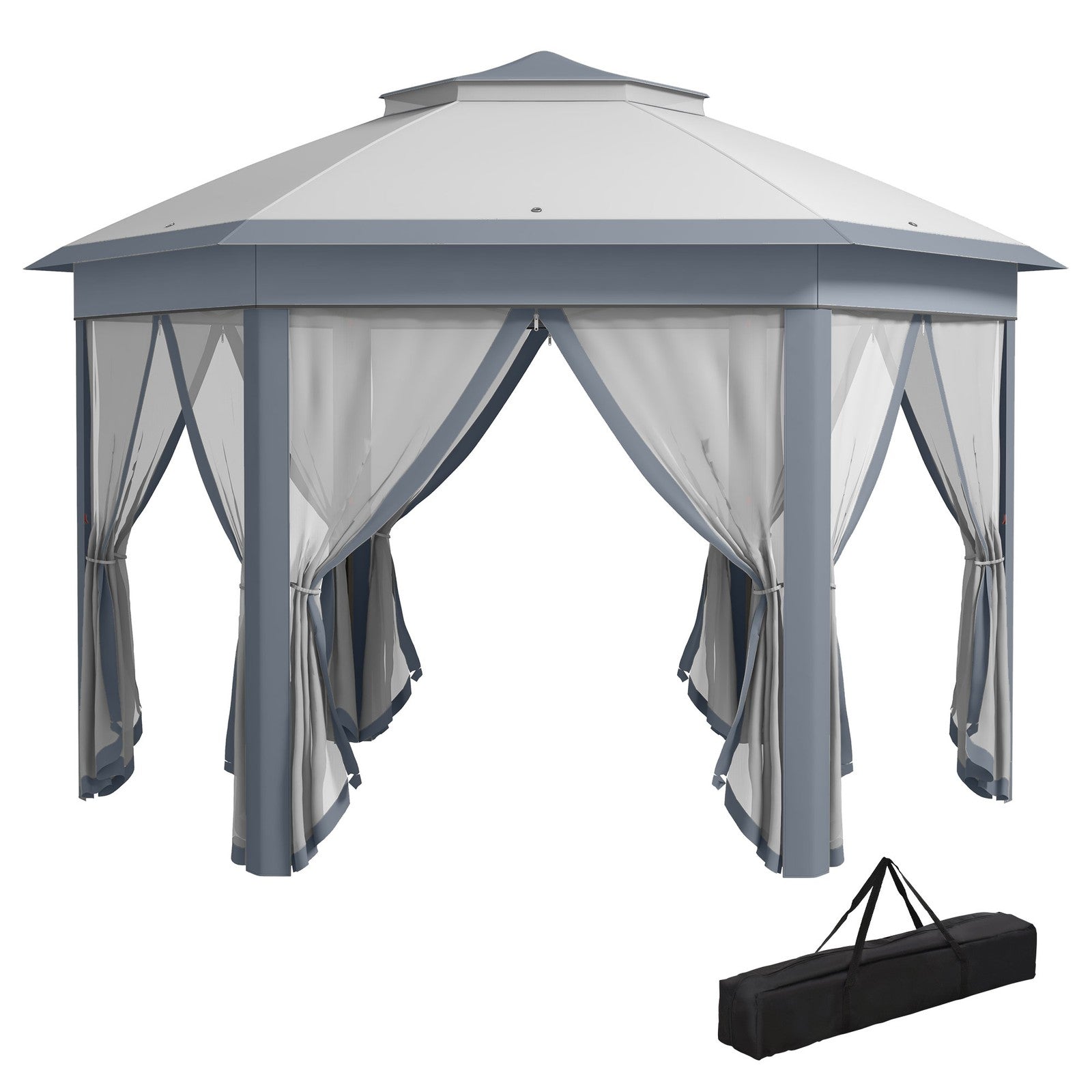 Outsunny 3X4M Hexagon Gazebo W/ Mesh Curtains Outdoor Garden, Grey